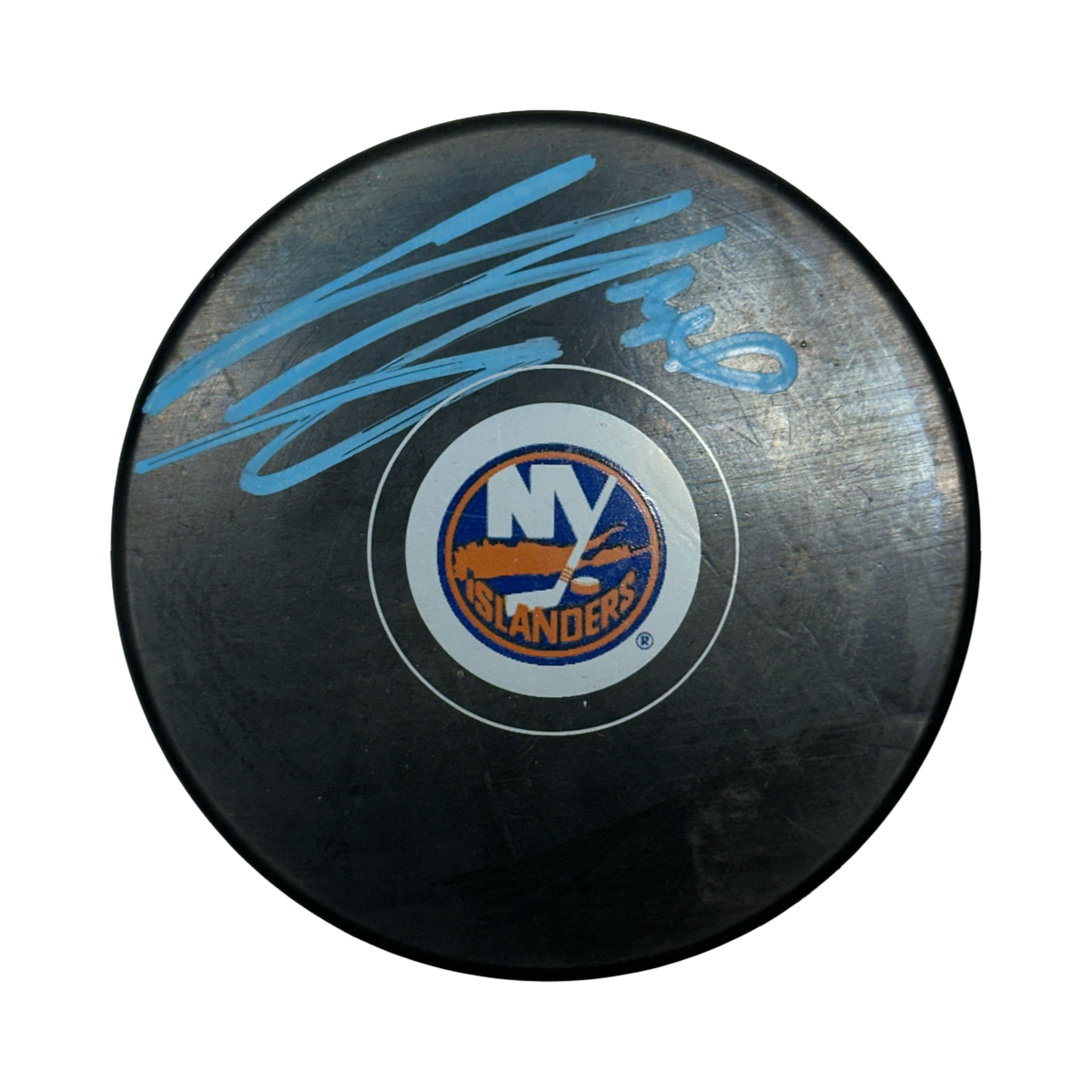 Ilya Sorokin Autographed New York Islanders Logo Puck Light Blue Ink Beckett