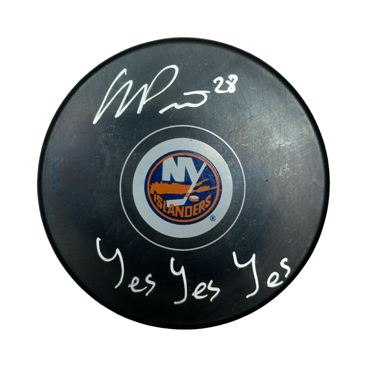 Alexander Romanov Autographed New York Islanders "yes yes yes" Logo Puck Silver Ink JSA