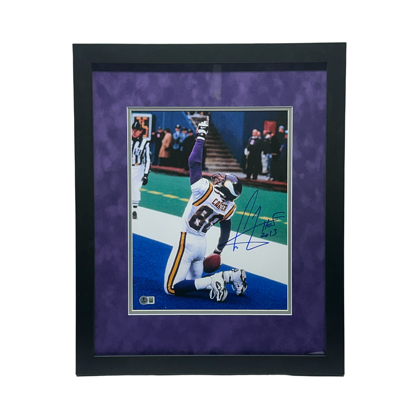 Cris Carter Autographed Minnesota Vikings Point Up Celebration 11x14 Beckett - Framed