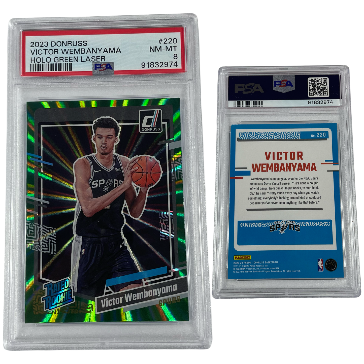 2023 Victor Wembanyama Donruss Rated Rookie Holo Green Laser Rookie #220 PSA NM MT 8
