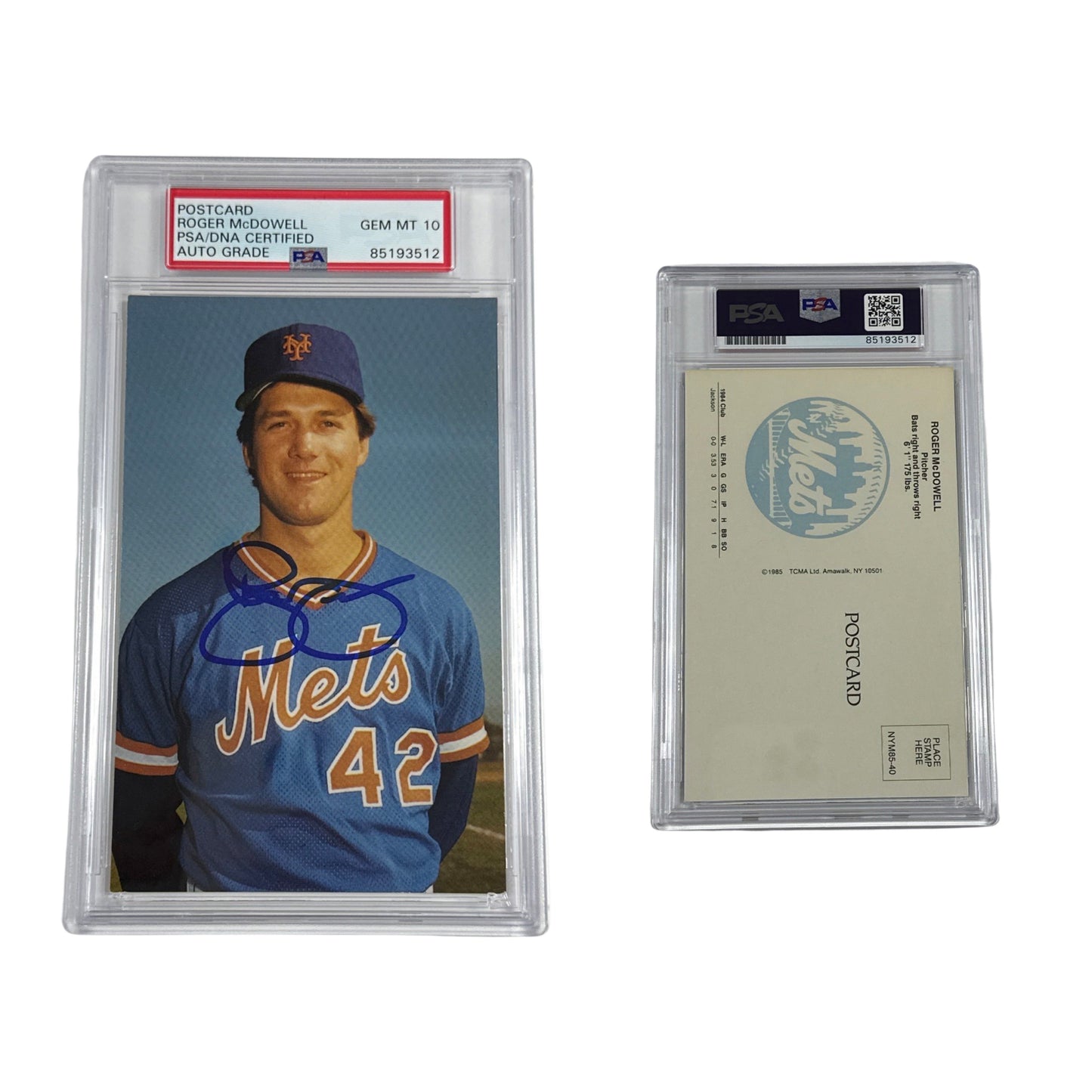Roger McDowell Autographed New York Mets Postcard PSA Auto GEM MT 10