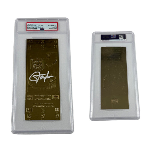 Lawrence Taylor Autographed New York Giants Super Bowl XXV Gold Ticket PSA Auto Authentic