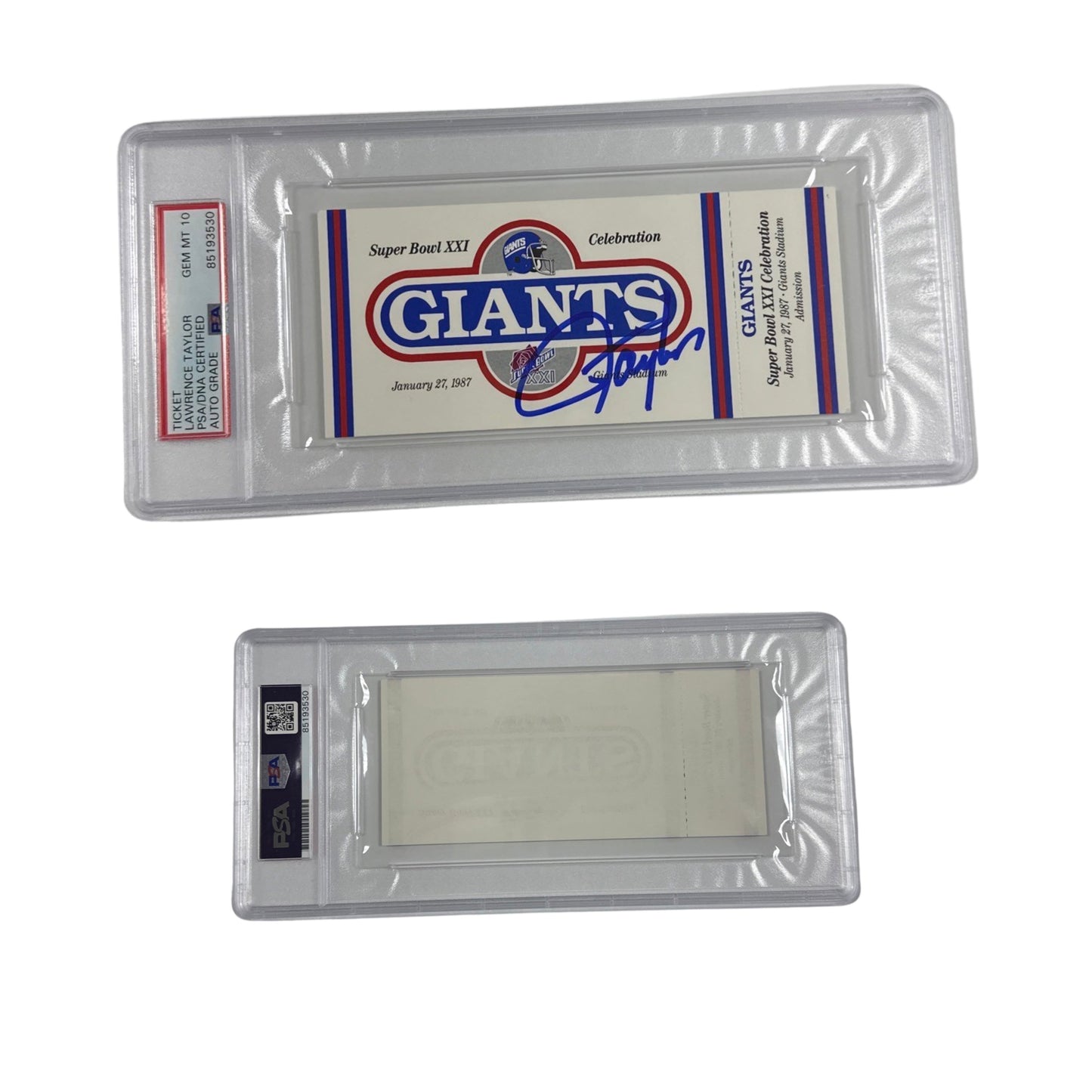Lawrence Taylor Autographed New York Giants Super Bowl XXI Celebration Ticket PSA Auto GEM MT 10