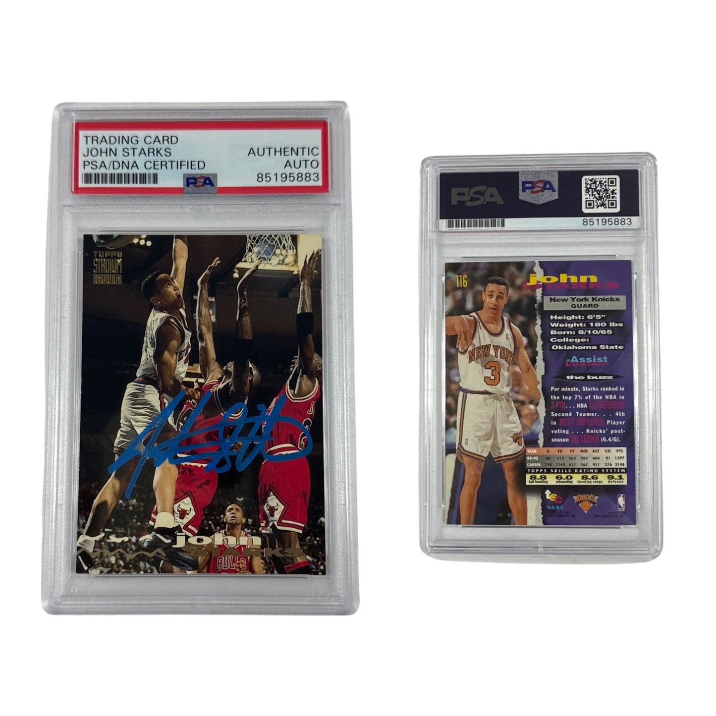 1993-94 John Starks Autographed Topps Stadium Club The Dunk #116 PSA Auto Authentic