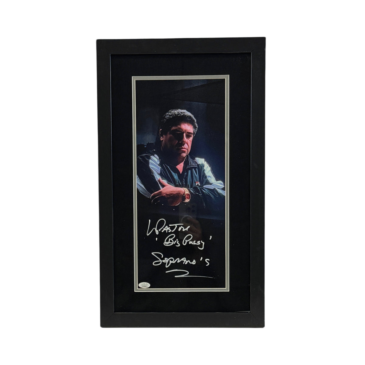 Vincent Pastore Autographed Sopranos Arms Crossed "Big Pussy" Inscribed Framed 8x18 JSA