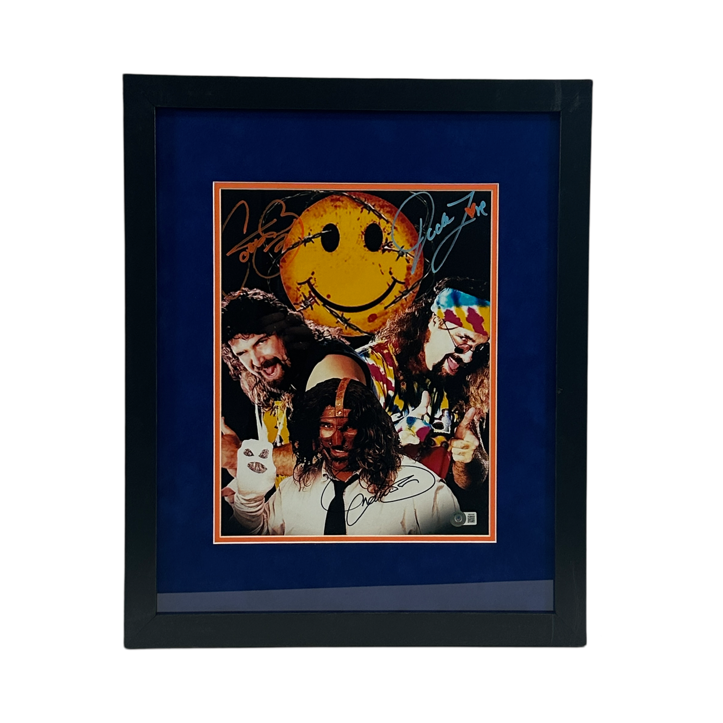Mick Foley Three Faces Autographed "Cactus Jack, Dude Love, Mankind" Smiley Face 11x14 Beckett - Framed