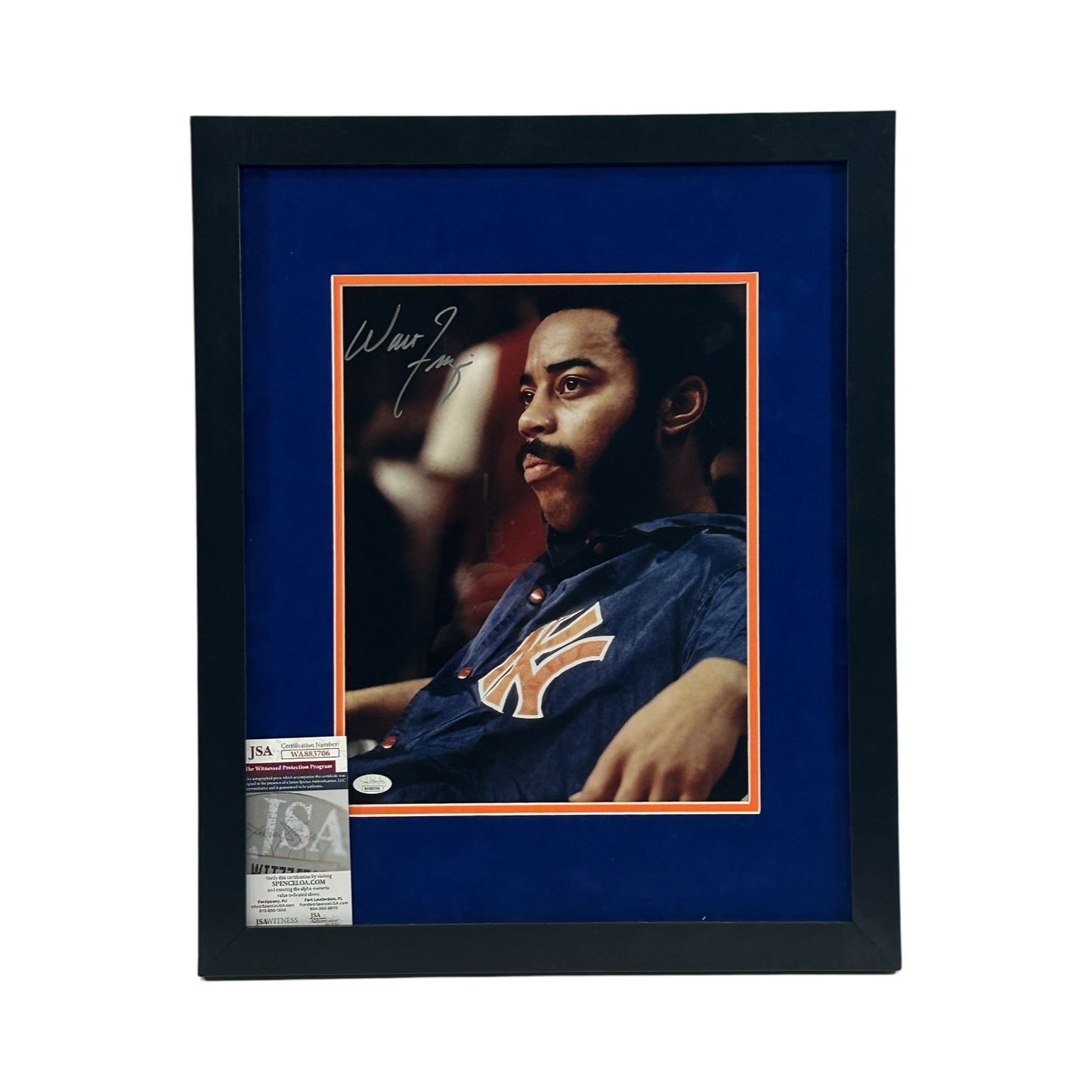 Walt Frazier Autographed New York Knicks 11x14 Warm Up Jacket Close Up Photo JSA - Framed