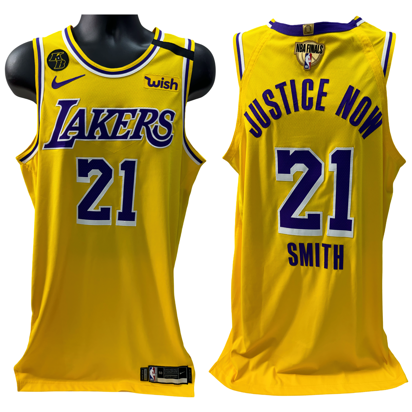 JR Smith Los Angeles Lakers 2020 NBA Finals Game Used Jersey Yellow