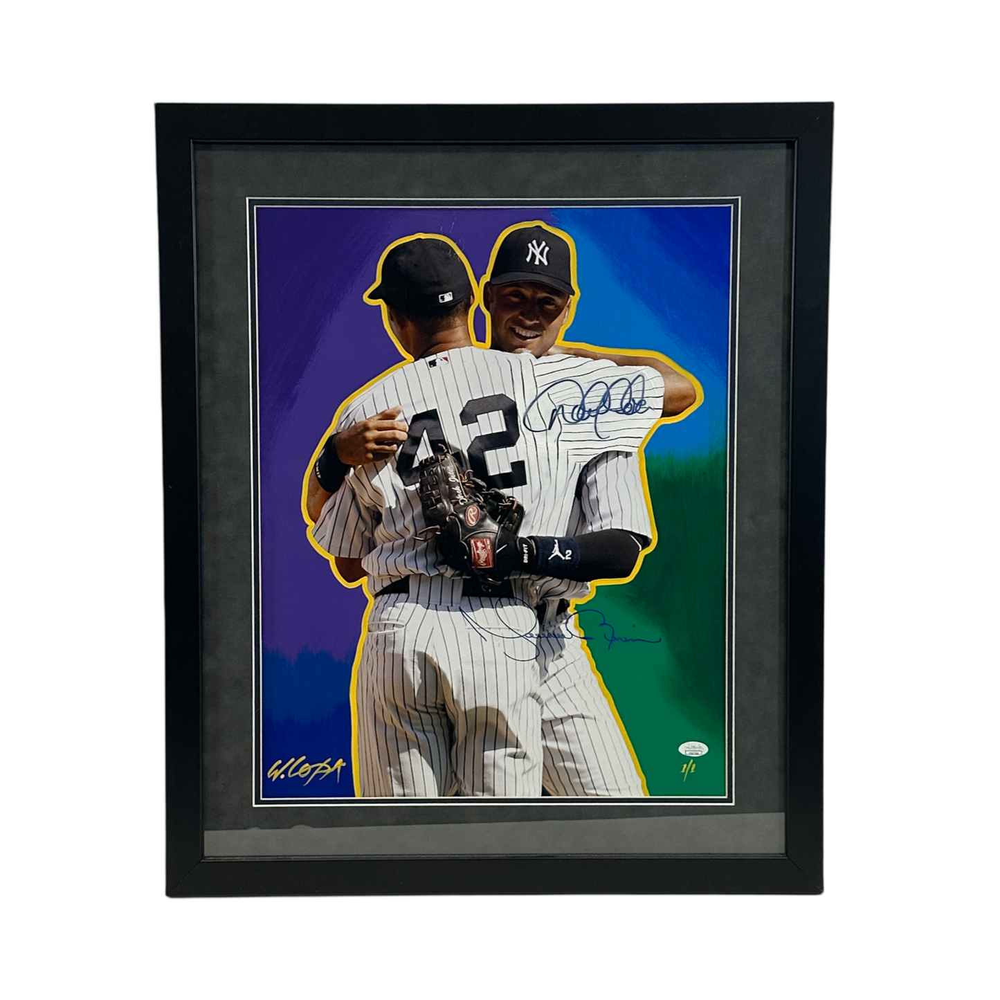 Derek Jeter & Mariano Rivera Autographed New York Yankees Framed Custom Art 1/1 Bill Lopa JSA