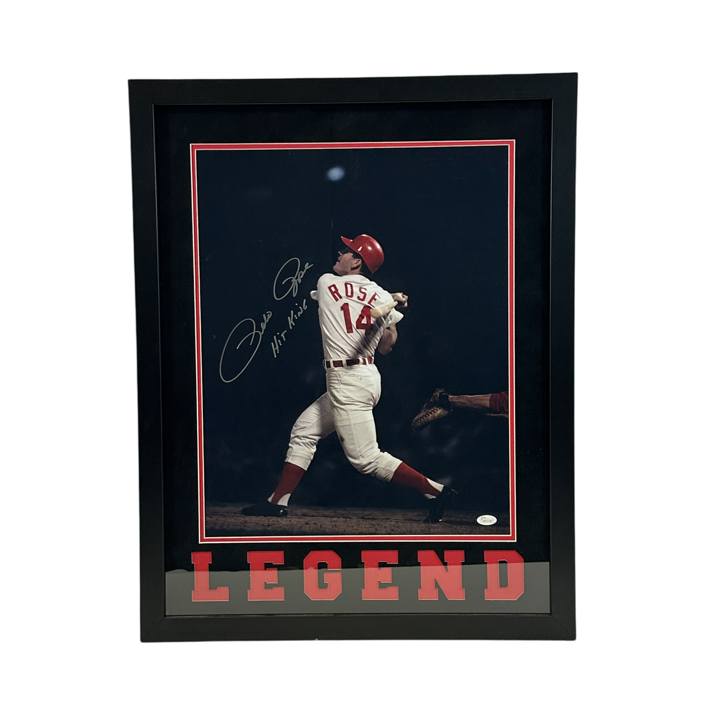 Pete Rose Autographed Cincinnati Reds Framed 16x20 "Hit King" Inscription JSA