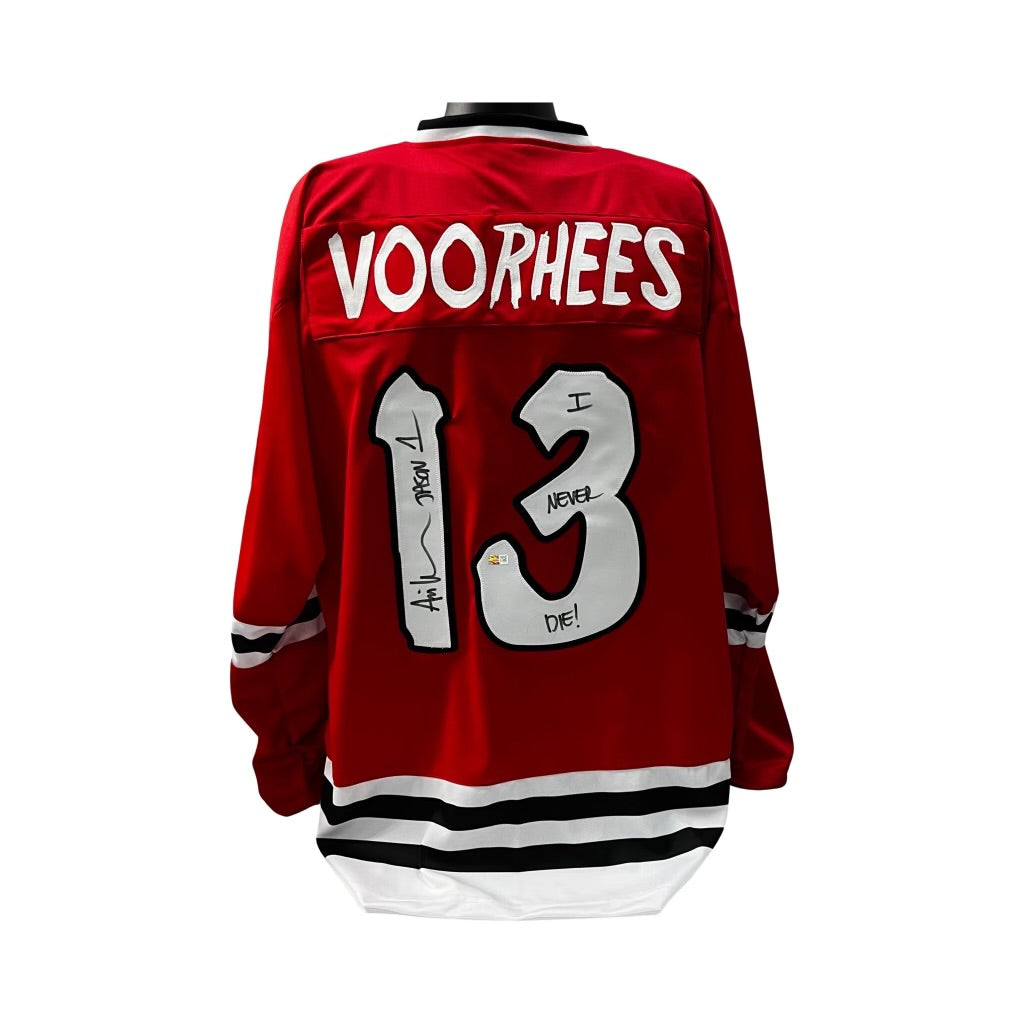 Ari Lehman Autographed Jason Voorhees Friday the 13th Red Jersey I Never Die!, Jason 1 Inscriptions Steiner CX