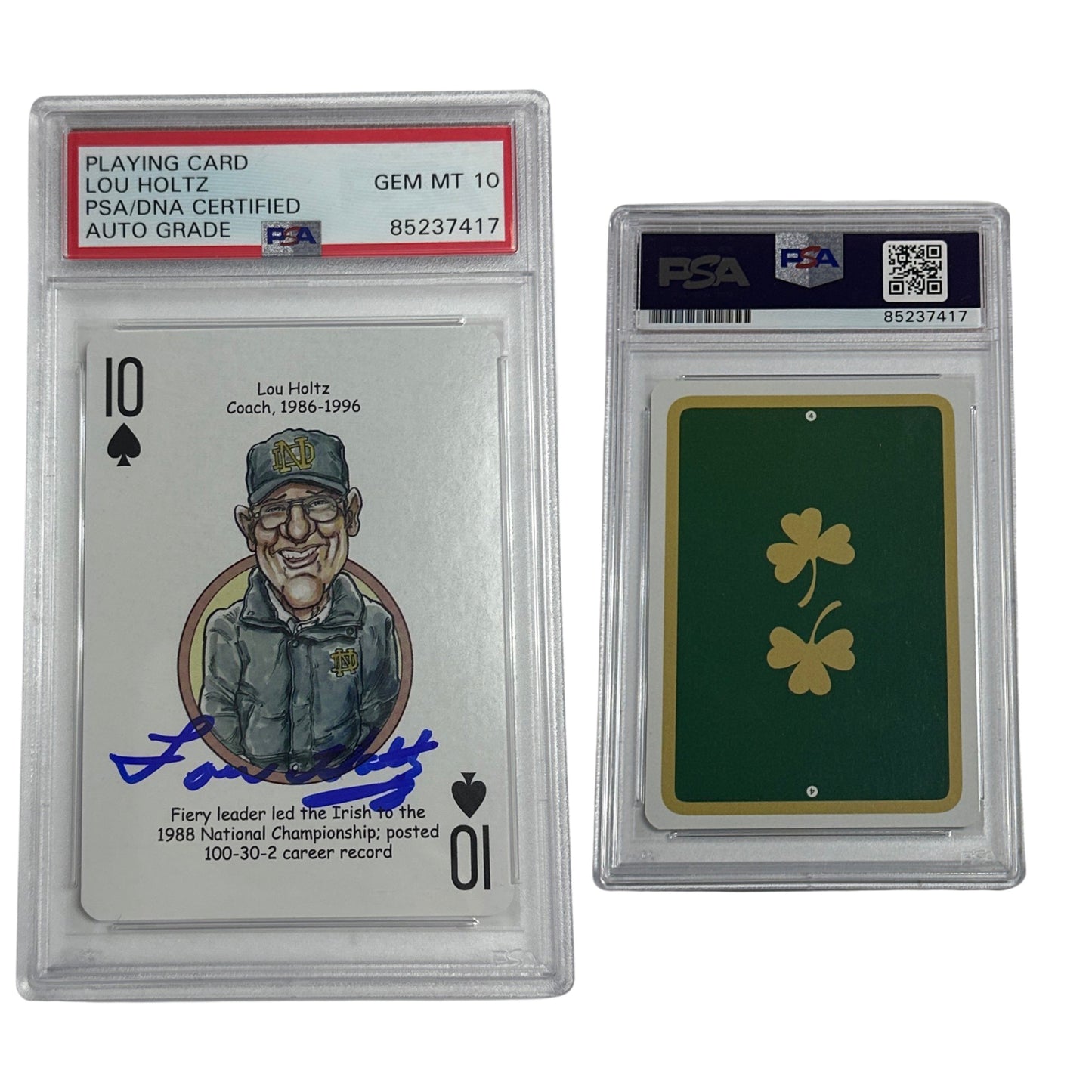 2006 Lou Holtz Autographed Hero Decks Notre Dame #10 PSA GEM MT 10 Auto