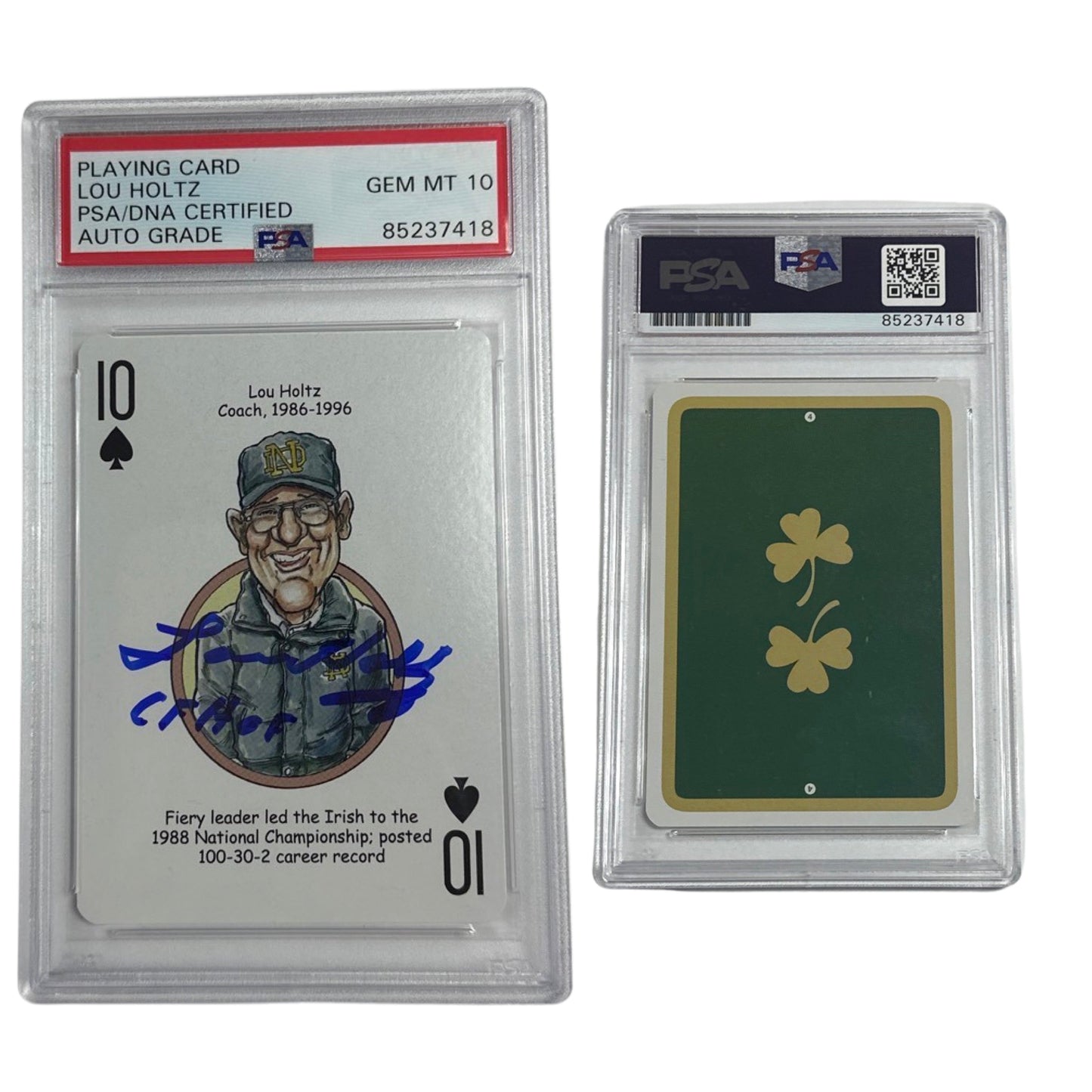 2006 Lou Holtz Autographed Hero Decks Notre Dame"CFHOF" Inscrption #10 PSA GEM MT 10 Auto