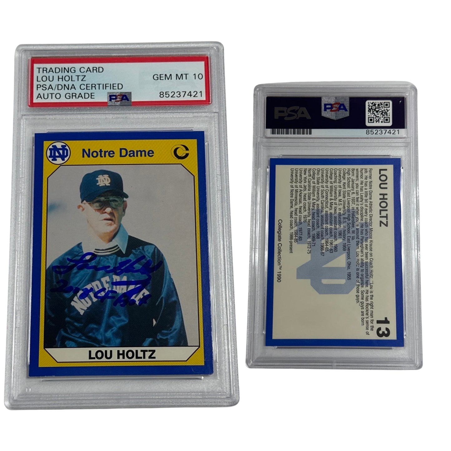 1990 Lou Holtz Autographed Collegiate Collection #13 “2008 CFHOF"” Inscription PSA Auto GM MT 10