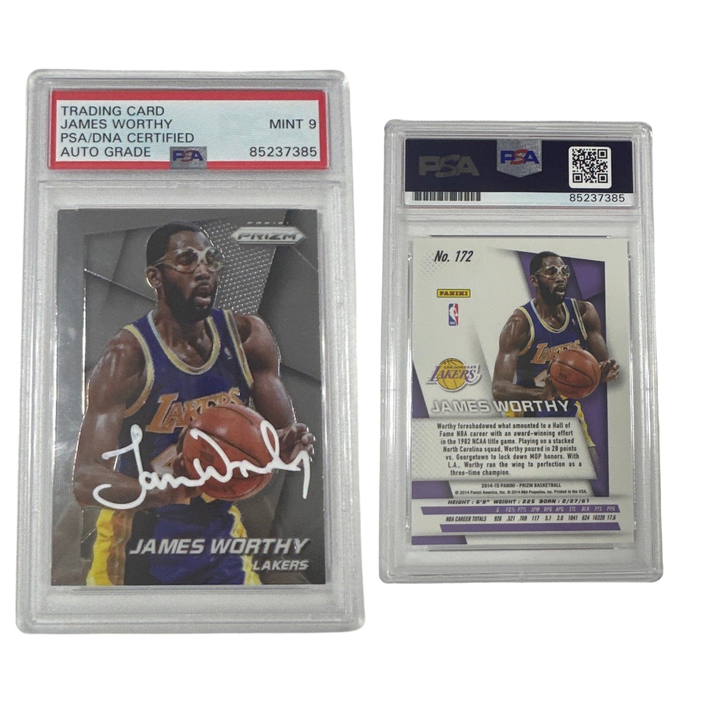 2014-15 James Worthy Autographed Panini Prizm #172 PSA MINT 9 Auto