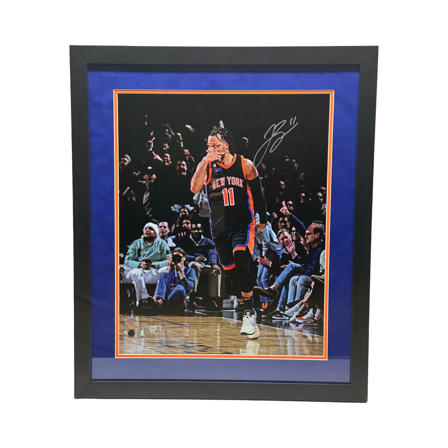 Jalen Brunson Autographed New York Knicks Mask Celebration Framed 16x20 Photo Fanatics COA