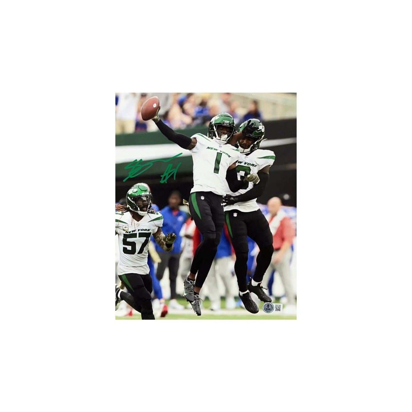Sauce Gardner Autographed New York Jets Air Jump 11x14 Beckett