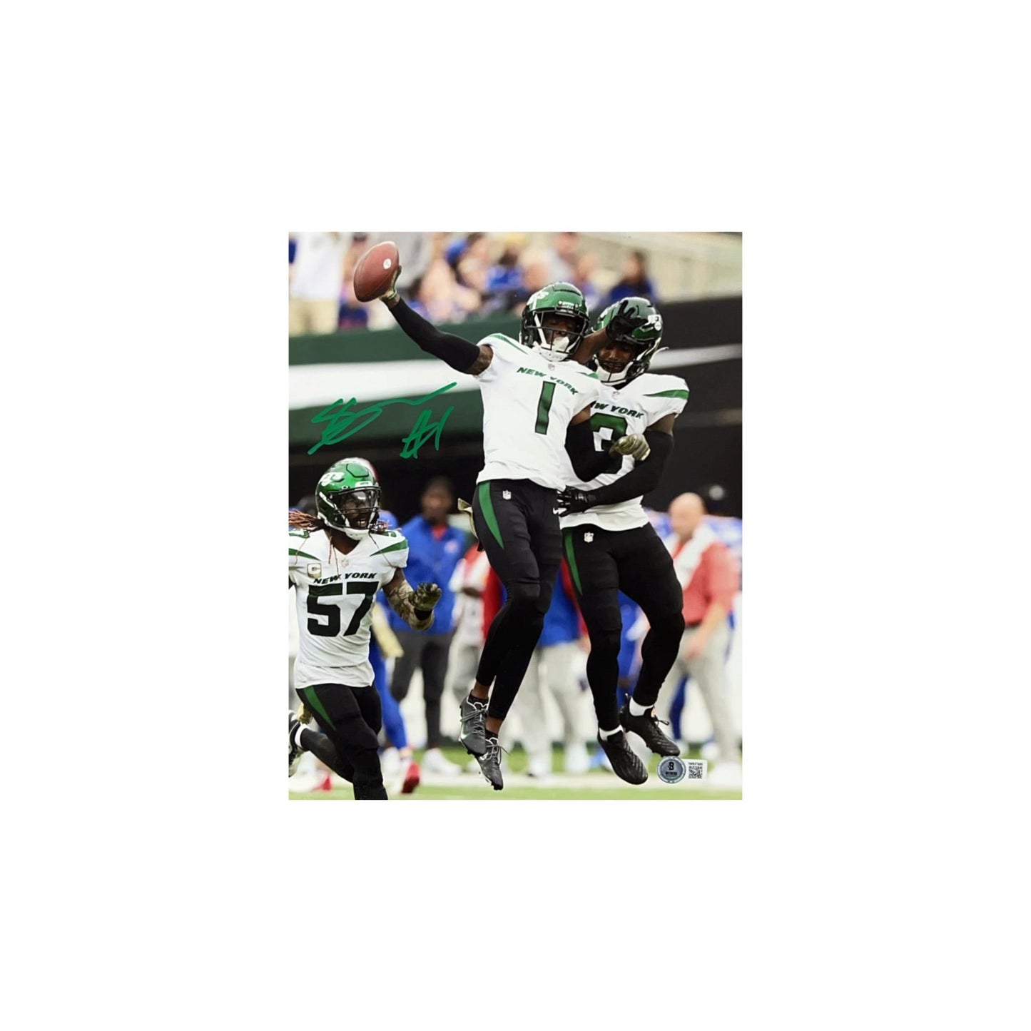 Sauce Gardner Autographed New York Jets Air Jump 11x14 Beckett - Unframed