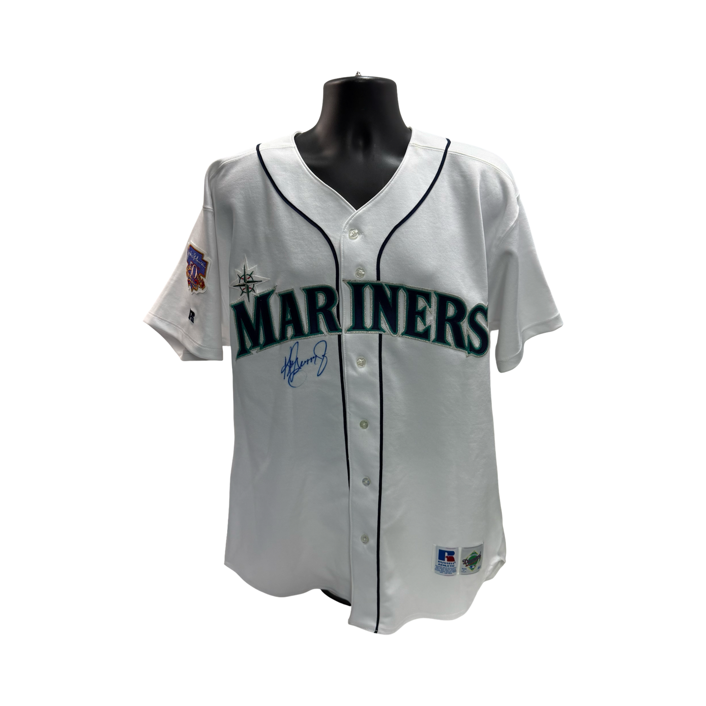 Ken Griffey Jr. Autographed Seattle Mariners Russell Athletic Jackie Robinson 50th Anniversary White Jersey JSA