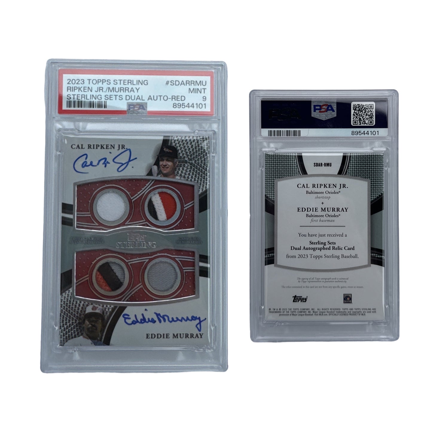 2023 Cal Ripken Jr Eddie Murray Autographed Topps Sterling Dual Auto Red /5 #SDARRMU PSA MINT 9