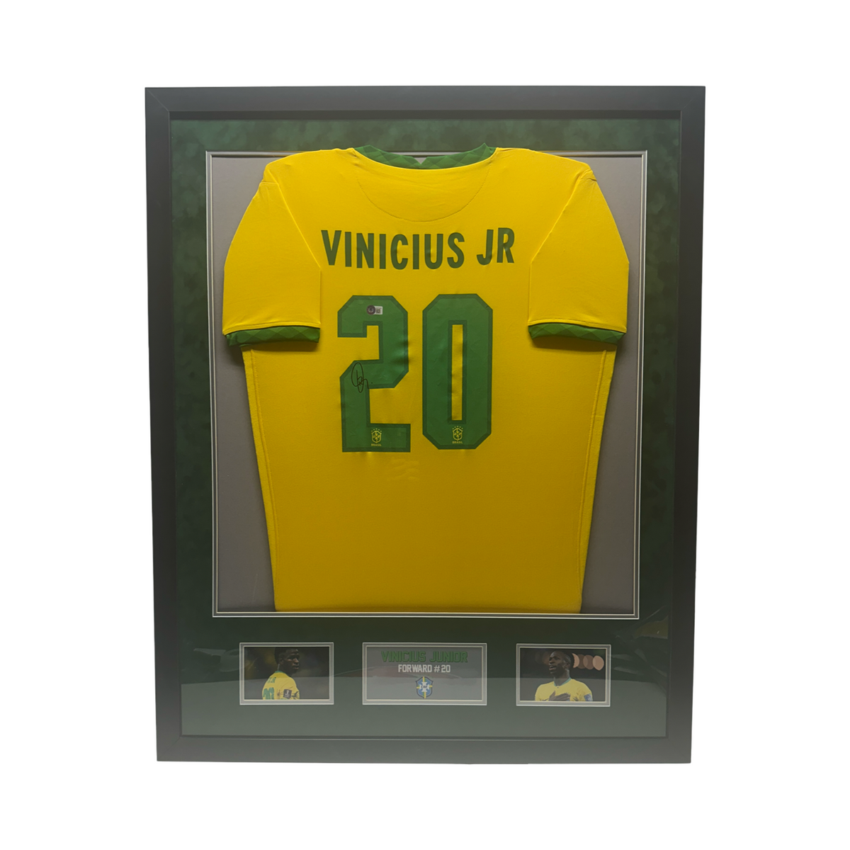 Vinicius Autographed Brazil Yellow Framed Jersey Beckett BAS