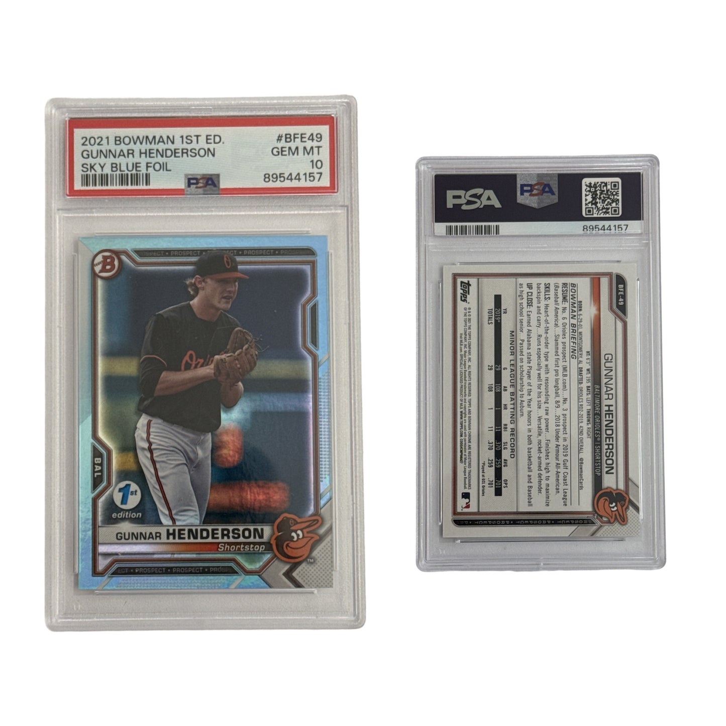 2021 Gunnar Henderson Bowman 1st Edition Sky Blue Foil #BFE49 PSA GEM MT 10