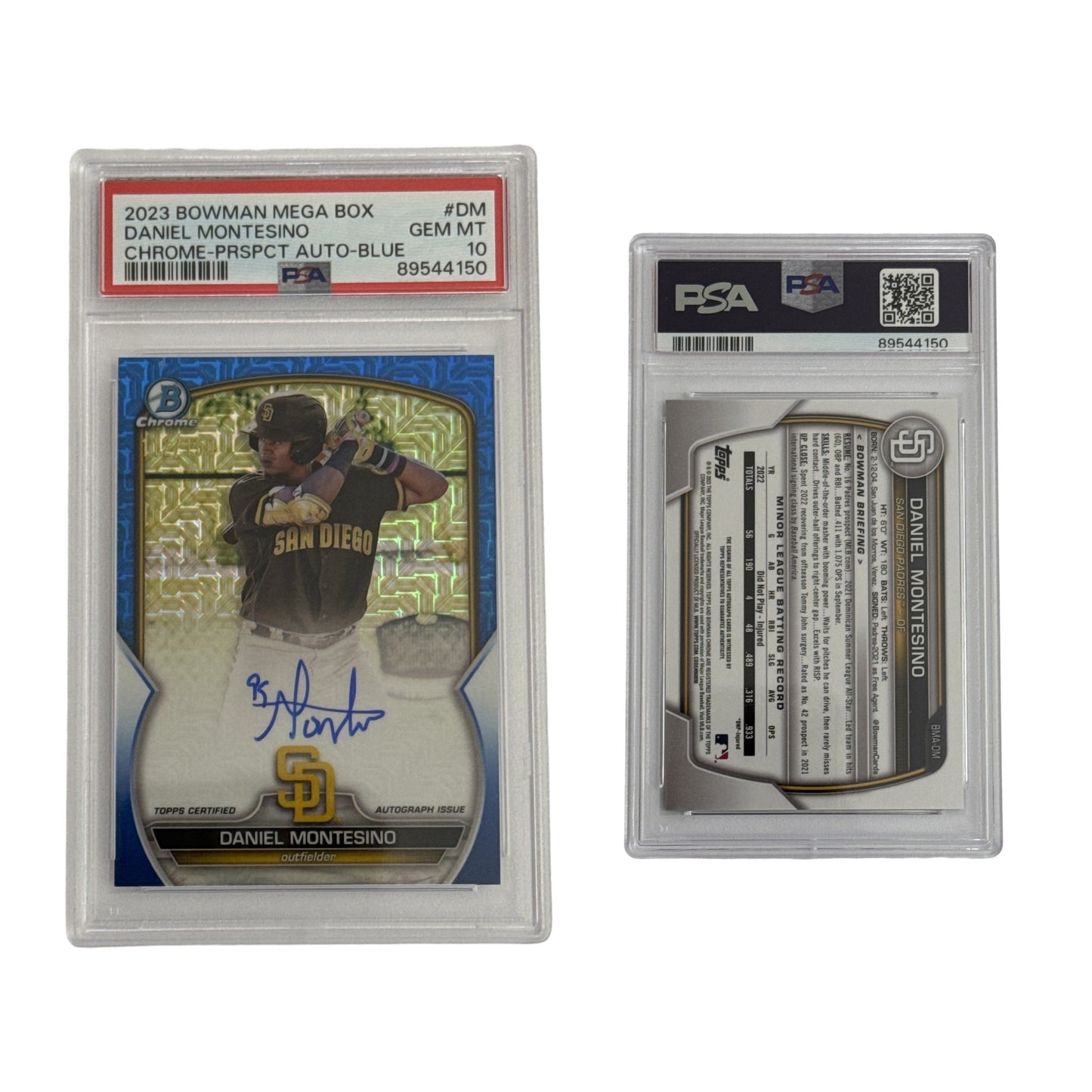 2023 Daniel Montesino Bowman Mega Box Chrome Prospect Auto Blue #DM PSA GEM MT 10
