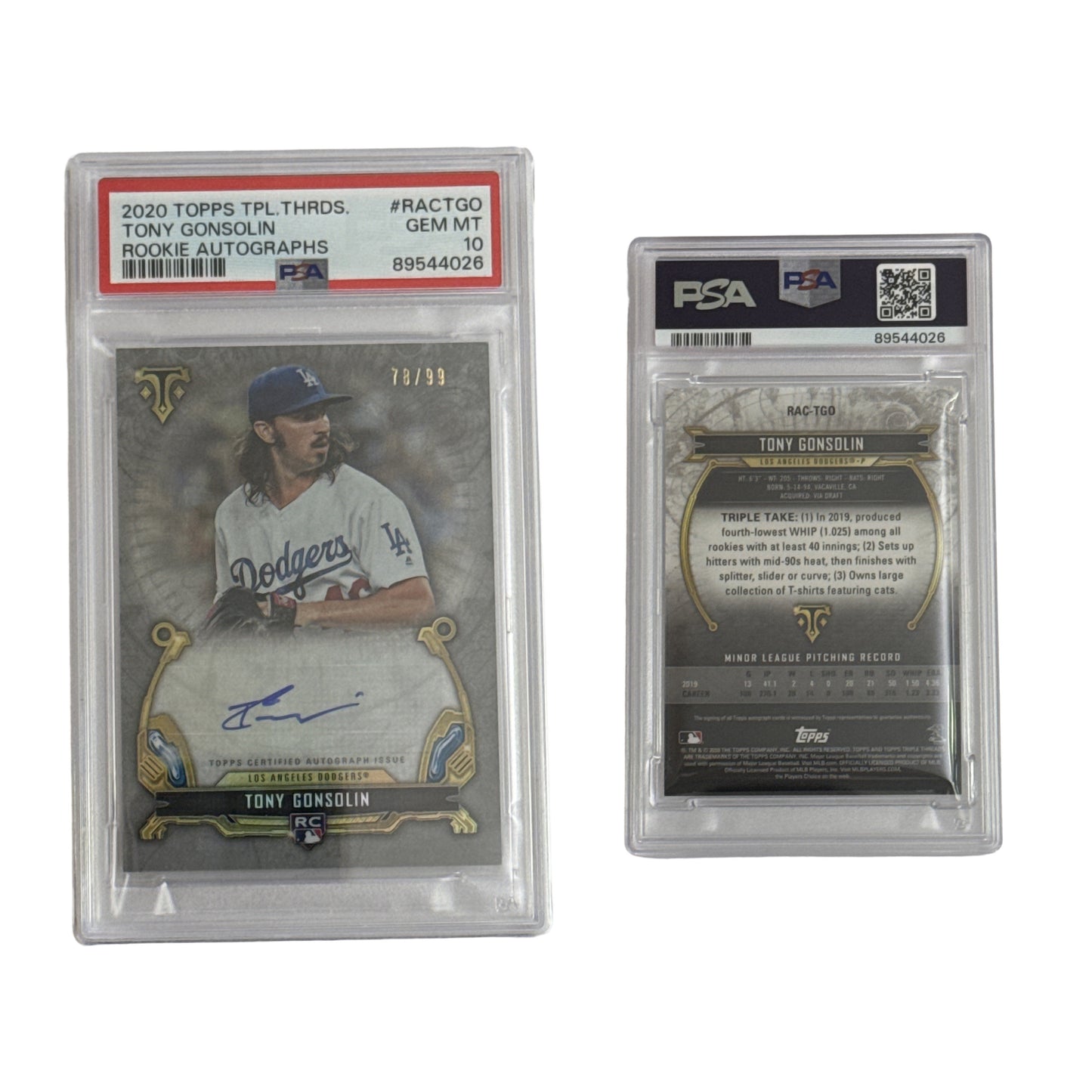 2020 Tony Gonsolin Topps Triple Threads Rookie Autographs /99 #RACTGO PSA GEM MT 10