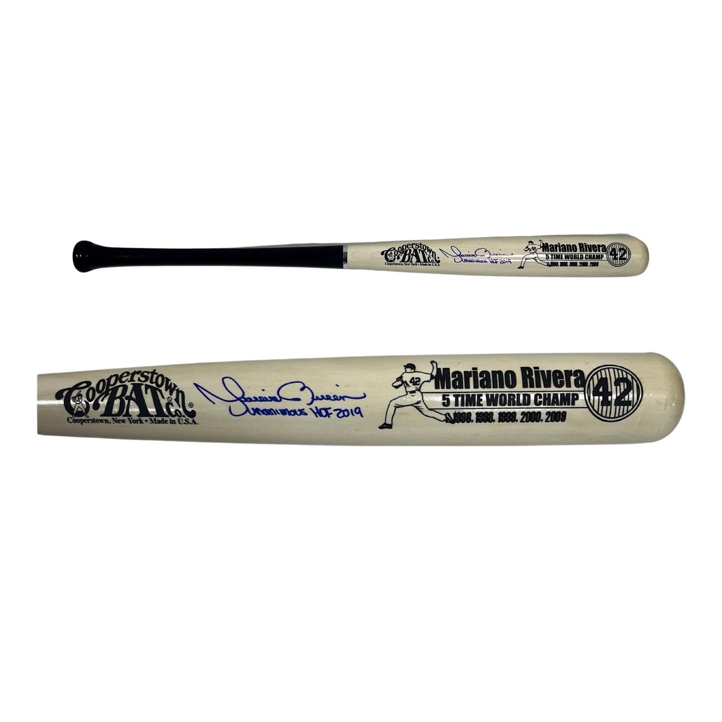 Mariano Rivera Autographed New York Yankees Cooperstown White Barrel Bat “Unanimous HOF 2019” Inscription Steiner CX
