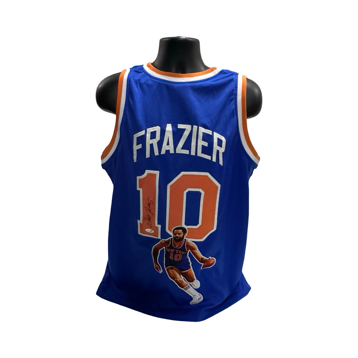 Walt Clyde Frazier Autographed New York Knicks Blue Art Jersey JSA COA