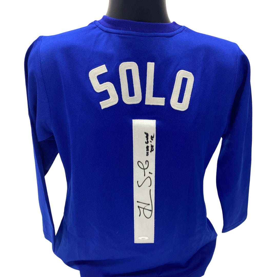 Hope Solo Autographed USA Soccer Jersey Blue Jersey USA Gold ‘08, ‘12 Inscription Tristar