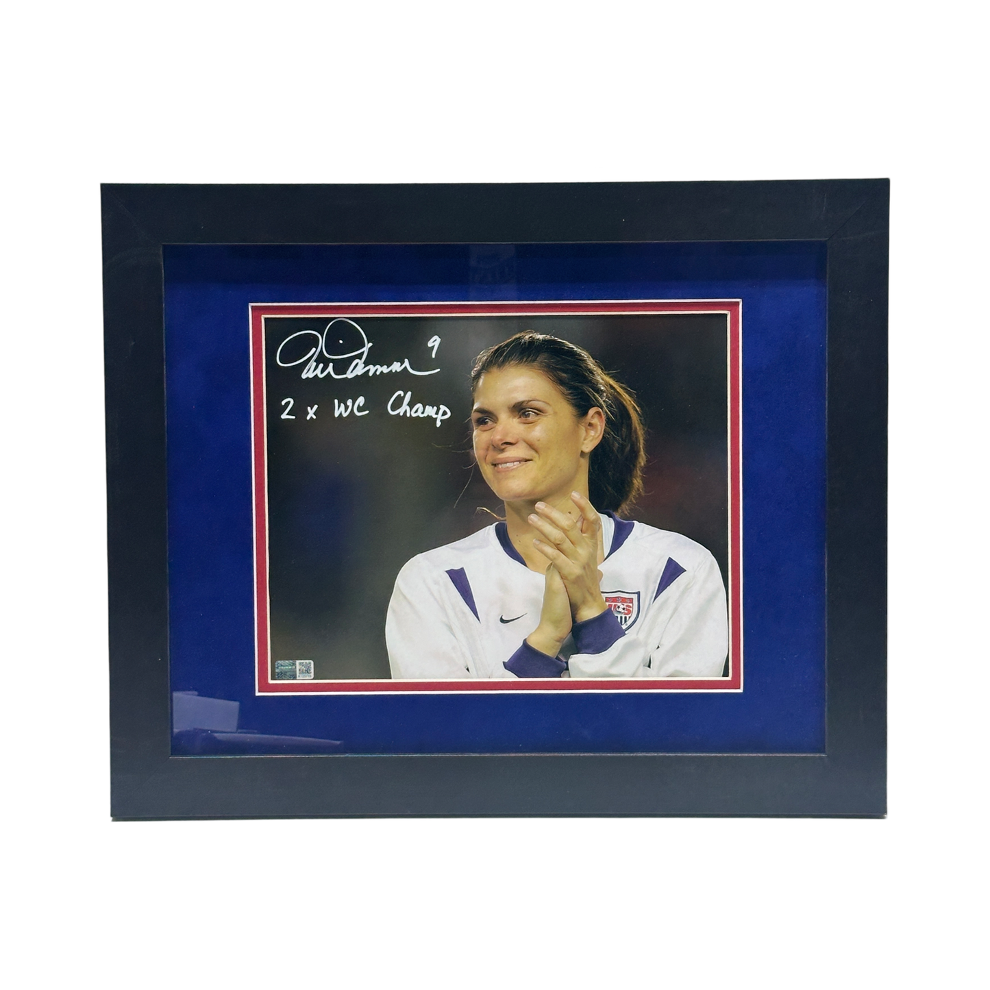 Mia Hamm Autographed Team USA Women's Soccer "2x WC Champ" Inscribed 8x10 Steiner CX - Framed