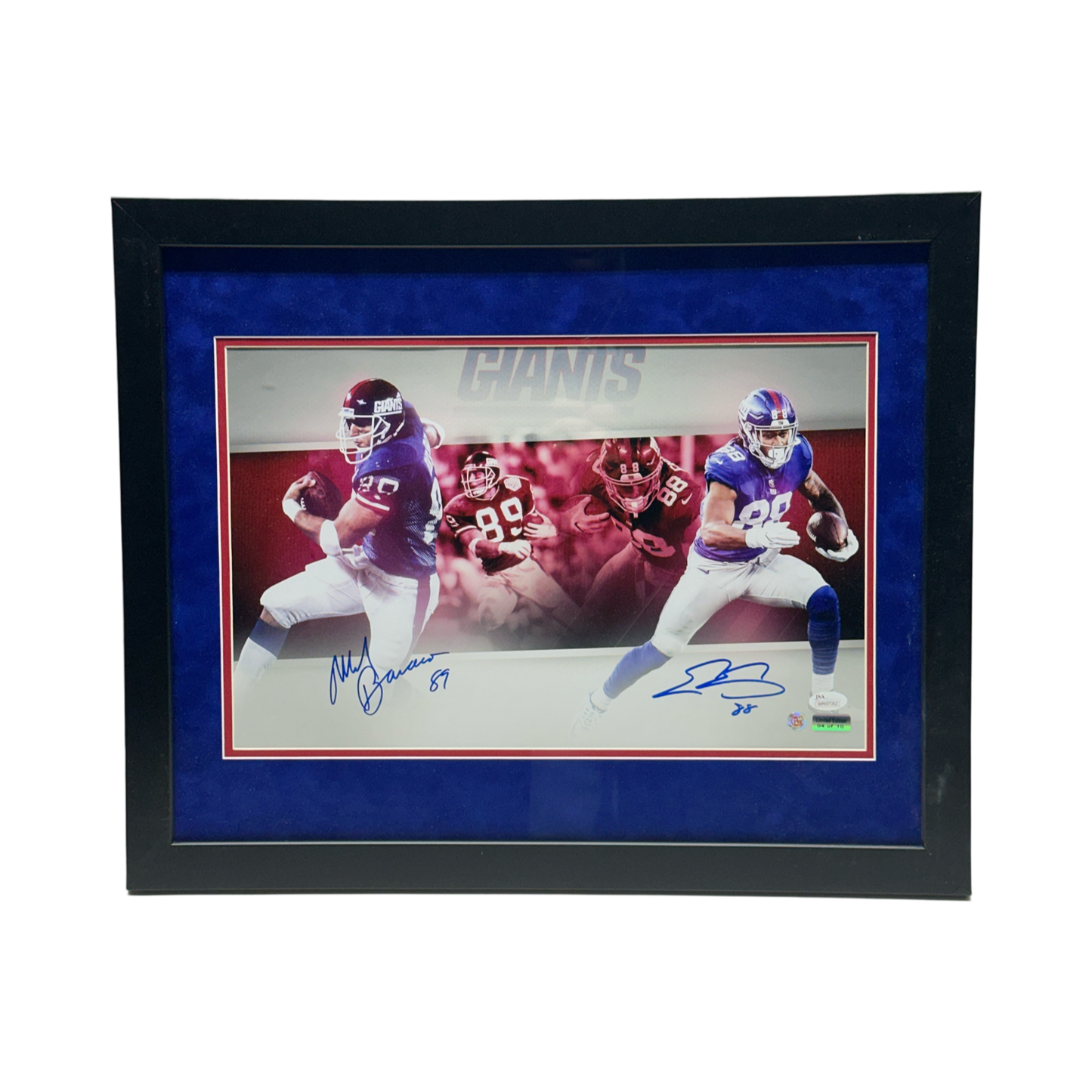 Mark Bavaro & Evan Engram Autographed New York Giants Red Edit 11x17 JSA LE - Framed