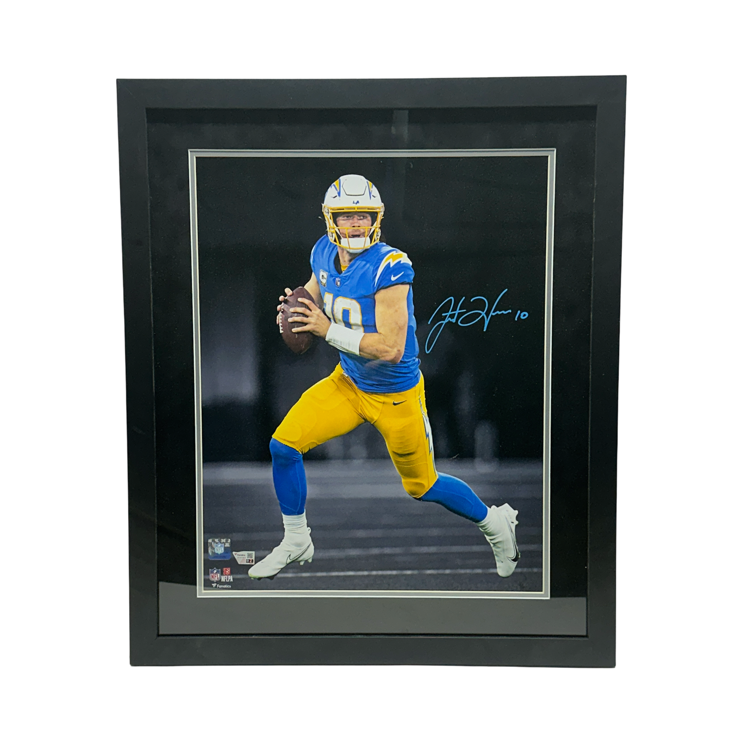 Justin Herbert Autographed Los Angeles Chargers Spotlight 16x20 Fanatics - Framed