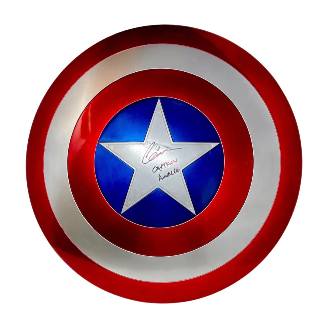 Chris Evans Autographed Captain America Avengers Shield Beckett & Fanatics