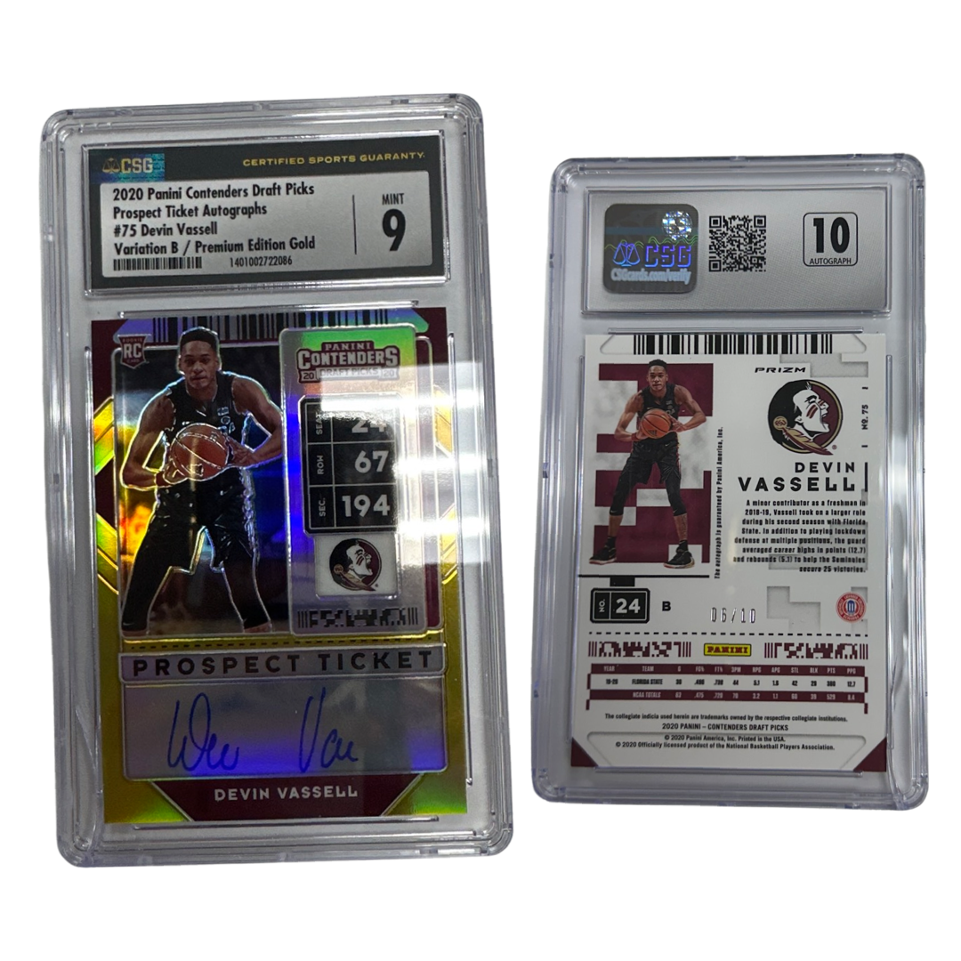 2020 Devin Vassell Panini Contenders Draft Picks Prospect Ticket Autographed Variation B Premium Edition Gold #75 CSG 9 MINT