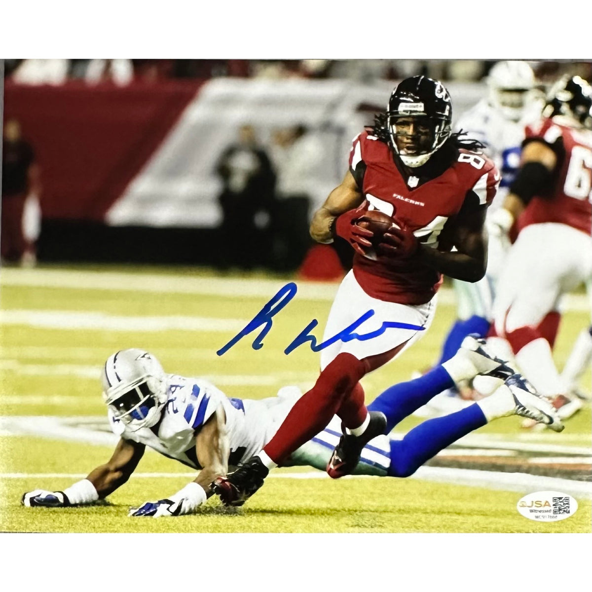 Roddy White Autographed Atlanta Falcons Runnin w/ Football 8x10 Photo JSA COA