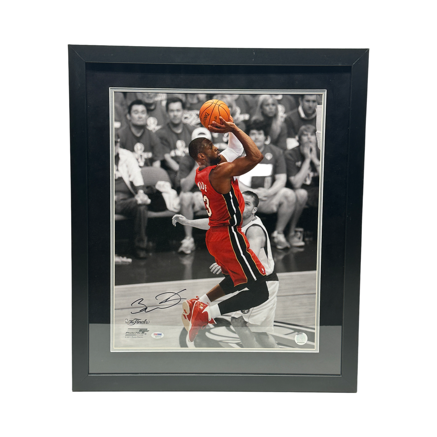 Dwayne Wade Autographed Miami Heat Mid Air Jumpshot Spotlight 16x20 PSA DNA - Framed