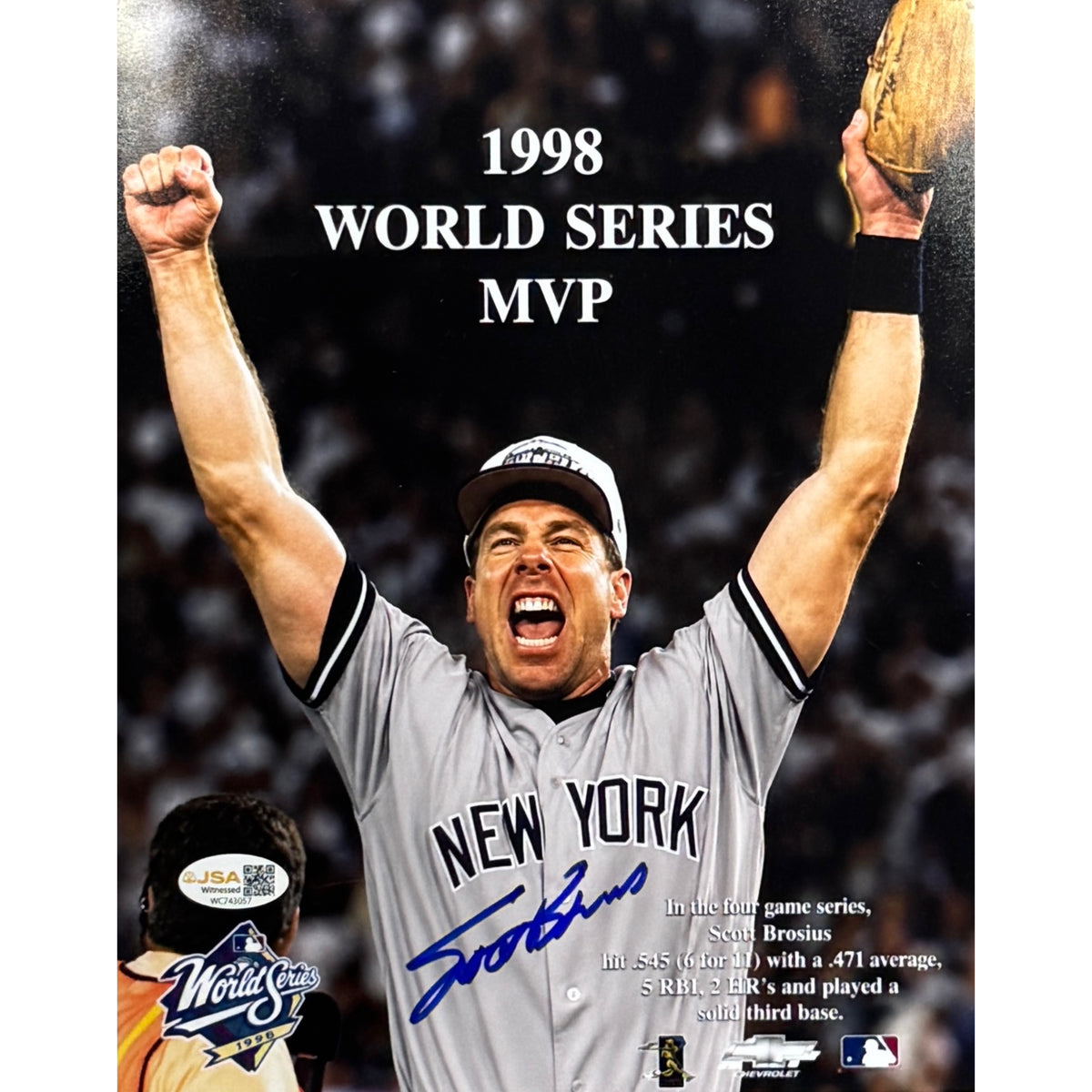 Scott Brosius New York Yankees 1998 World Series MVP 8X10 JSA