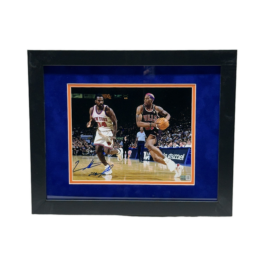 Charles Oakley Autographed New York Knicks w/ Rodman 8x10 Steiner CX - Framed
