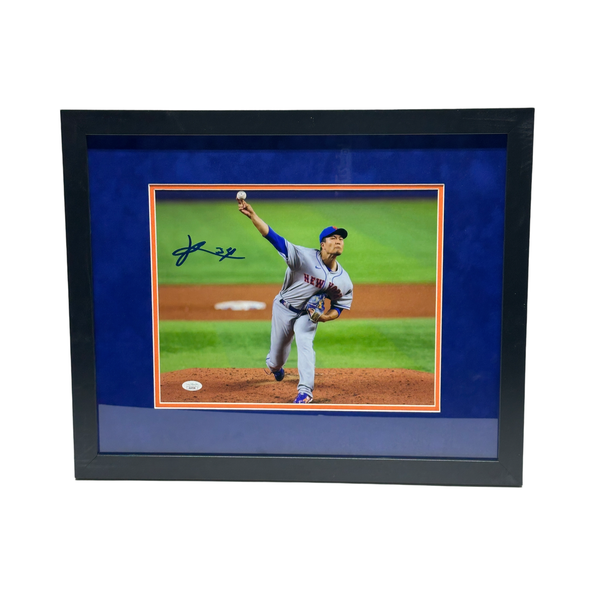 Kodai Senga Autographed New York Mets Pitch 11x14 JSA - Framed