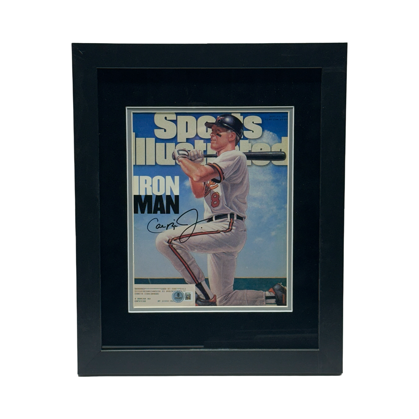 Cal Ripken Jr. Autographed Baltimore Orioles Vertical Sports Illustrated Iron Man Art 8x10 Beckett BAS - Framed