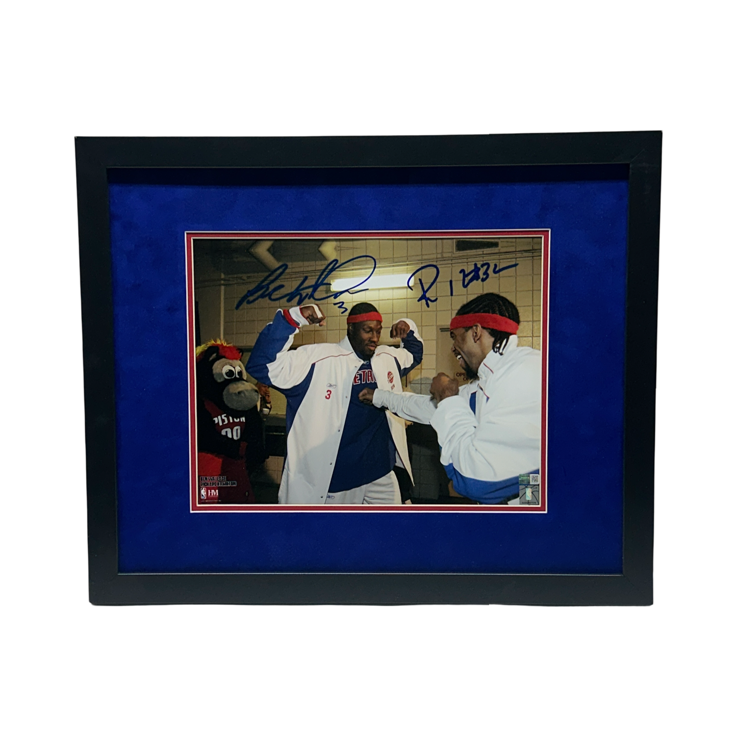 Richard "Rip" Hamilton & Ben Wallace Autographed Detroit Pistons Locker Room Punch Horizontal 11x14 Steiner CX - Framed