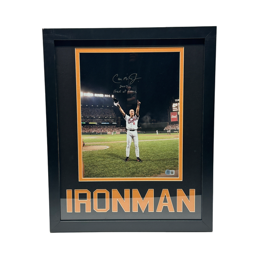 Cal Ripken Jr. Autographed Baltimore Orioles "2007 Hall of Fame" Inscribed Vertical Iron Man 11x14 Beckett BAS - Framed