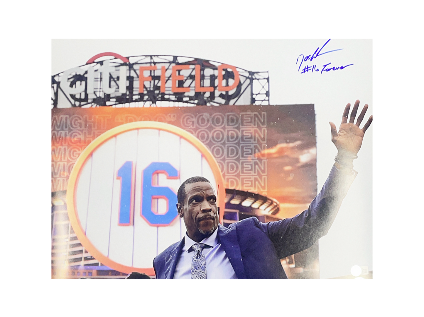 Doc Gooden Autographed New York Mets Number Retirement 16x20 #16 Forever Inscription Beckett