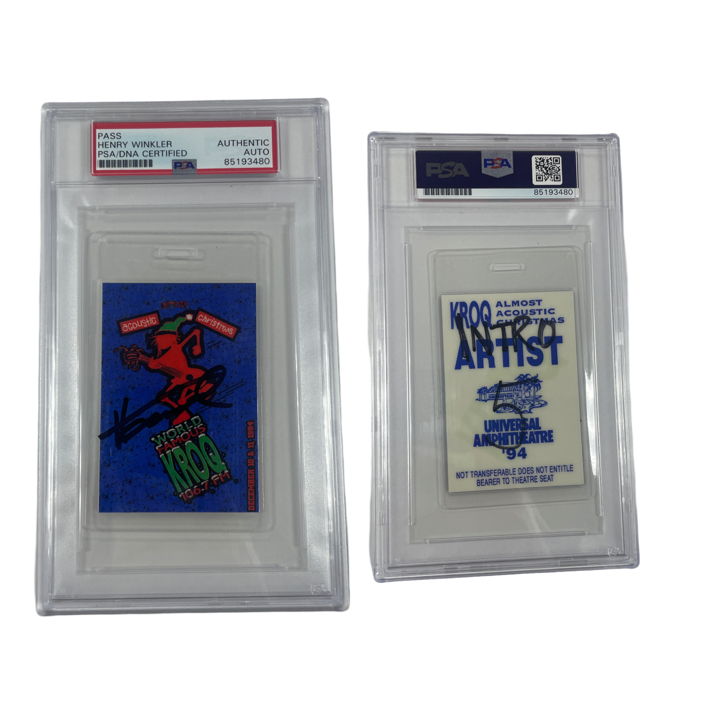 Henry Winkler Autographed Blue KROQ Acoustic Christmas Concert Pass From Personal Collection PSA Auto Authentic (Copy)