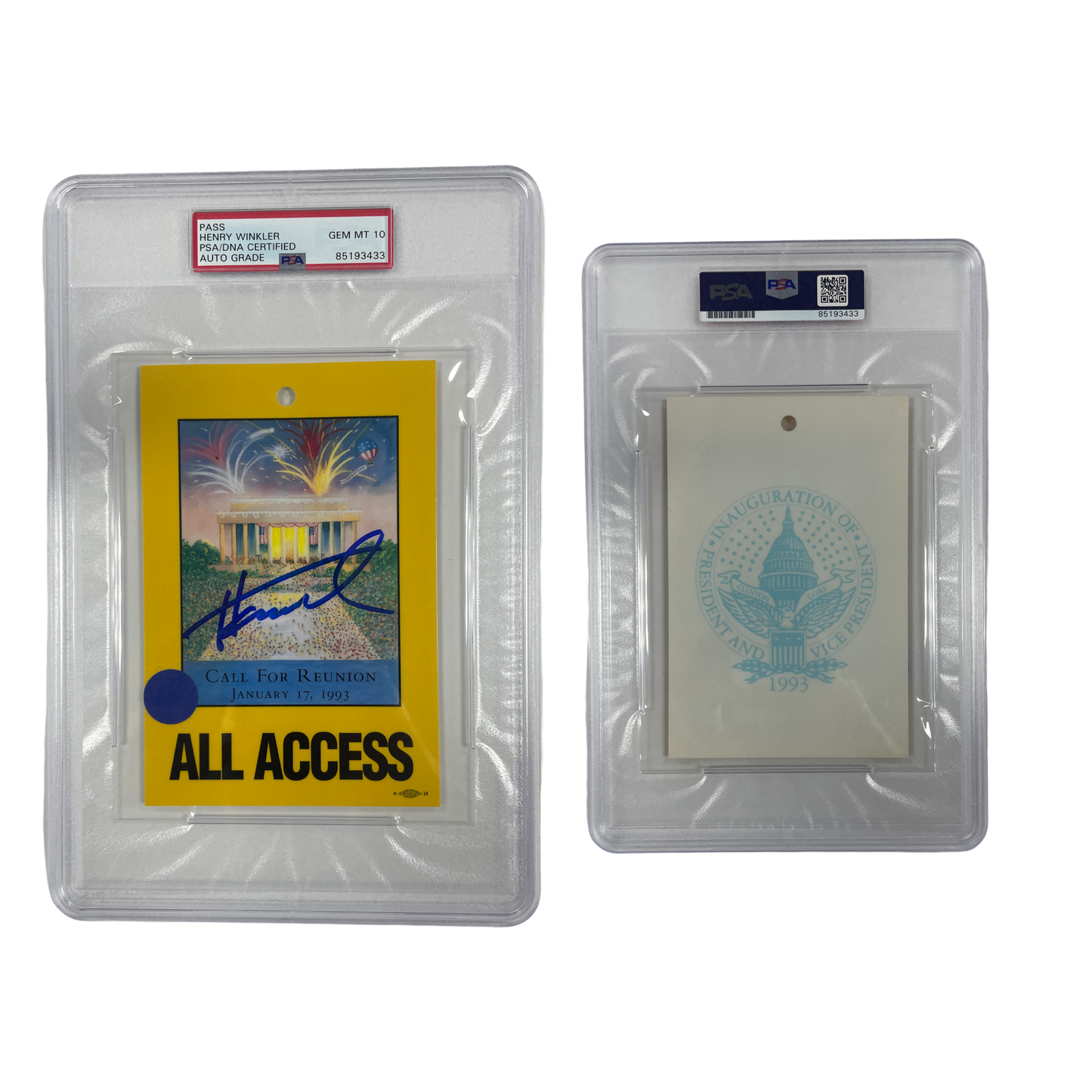 Henry Winkler Autographed 1993 Presidential Inauguration Pass From Personal Collection PSA Auto Authentic