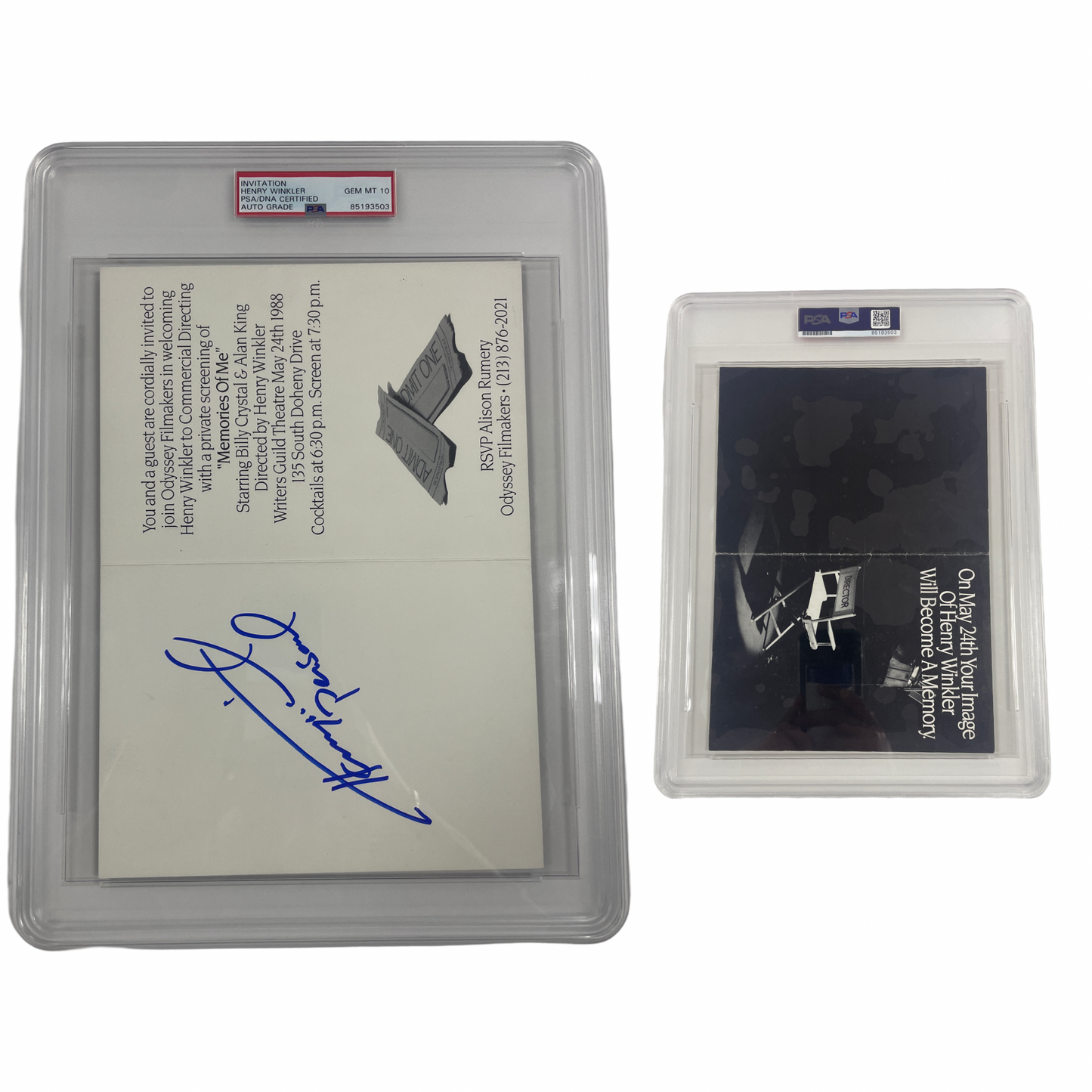 Henry Winkler Autographed Memories of Me Invitation From Personal Collection PSA Auto Authentic
