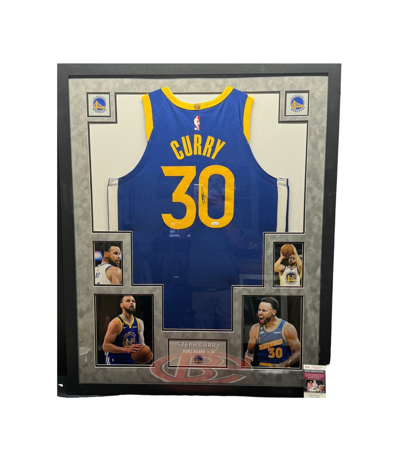 Steph Curry Autographed Golden State Warriors Framed Blue Nike Authentic Jersey JSA