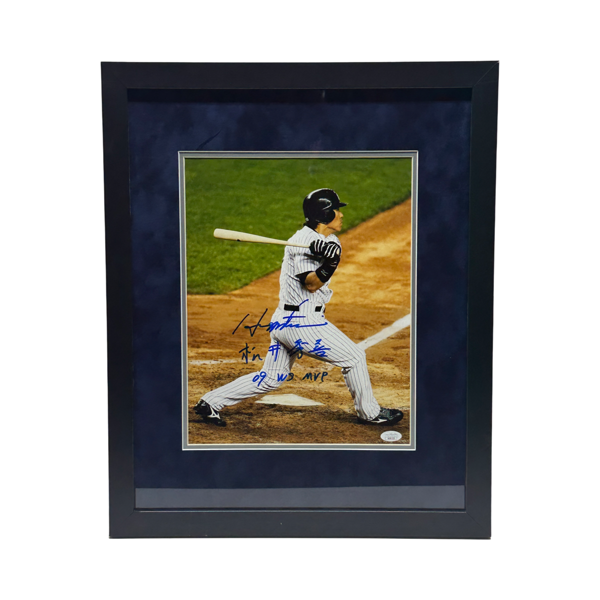 Hideki Matsui Autographed New York Yankees World Series Swing 11x14 "09 WS MVP & Japanese Name" Inscription JSA - Framed